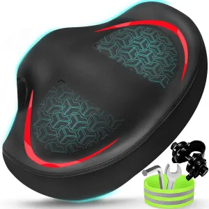 2025 New Noseless Bike Seat Cushion for Men Women-Extra Padding Comfort Wide Bicycle Seat, Oversized Comfortable Saddle for Peloton Bikes, Exercise Bikes, EBikes (Noseless-Oversized, Red)