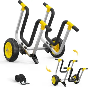 Bonnlo SUP Transport Cart, Kayak Cart 2 in 1 with 10in Solid Tires, Universal Aluminum Kayak Wheels Adjustable Width 330 lbs Capacity for Stand Up Paddleboard, Kayaks, Canoe, Boat, Float Mat