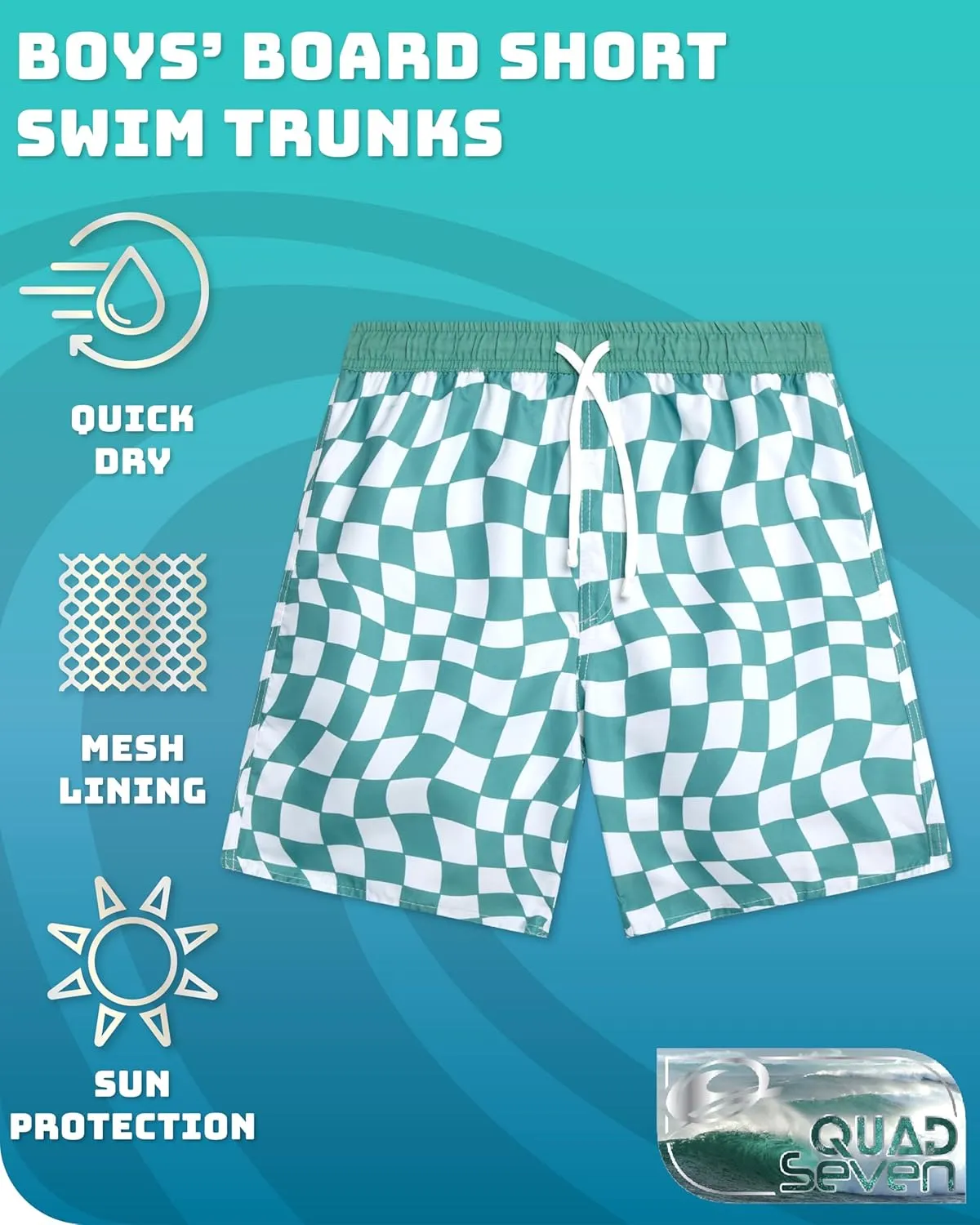 Boys Swim Trunks - Quick Dry Sun Protection Board Shorts with Breathable Mesh Lining and Drawstring Waist (Sizes: 8-18)