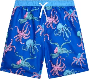 Boys Swim Trunks - Quick Dry Sun Protection Board Shorts with Breathable Mesh Lining and Drawstring Waist (Sizes: 8-18)