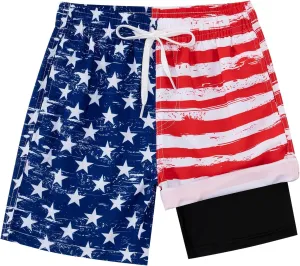 Boys Swim Trunks with Compression Liner Casual Bathing Suit for Kids Swim Shorts 6-18 Years