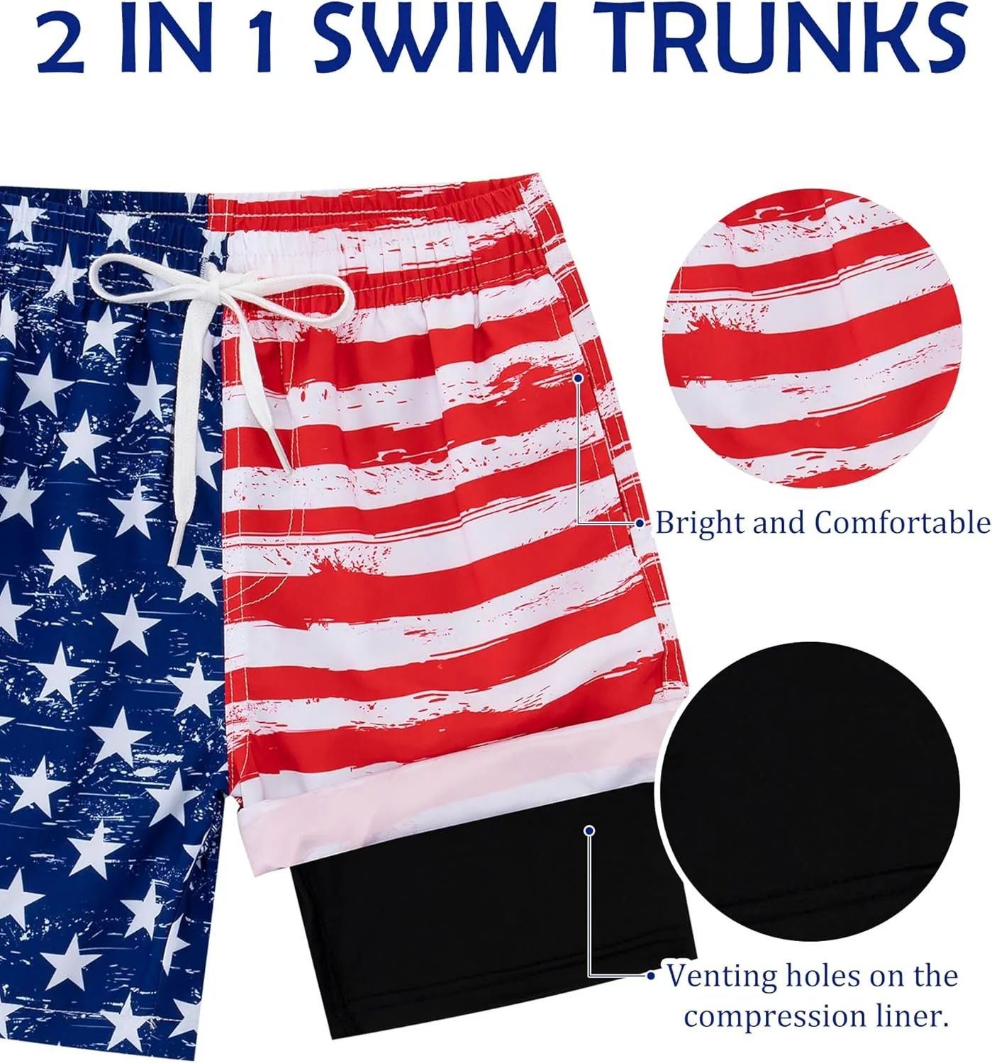 Boys Swim Trunks with Compression Liner Casual Bathing Suit for Kids Swim Shorts 6-18 Years