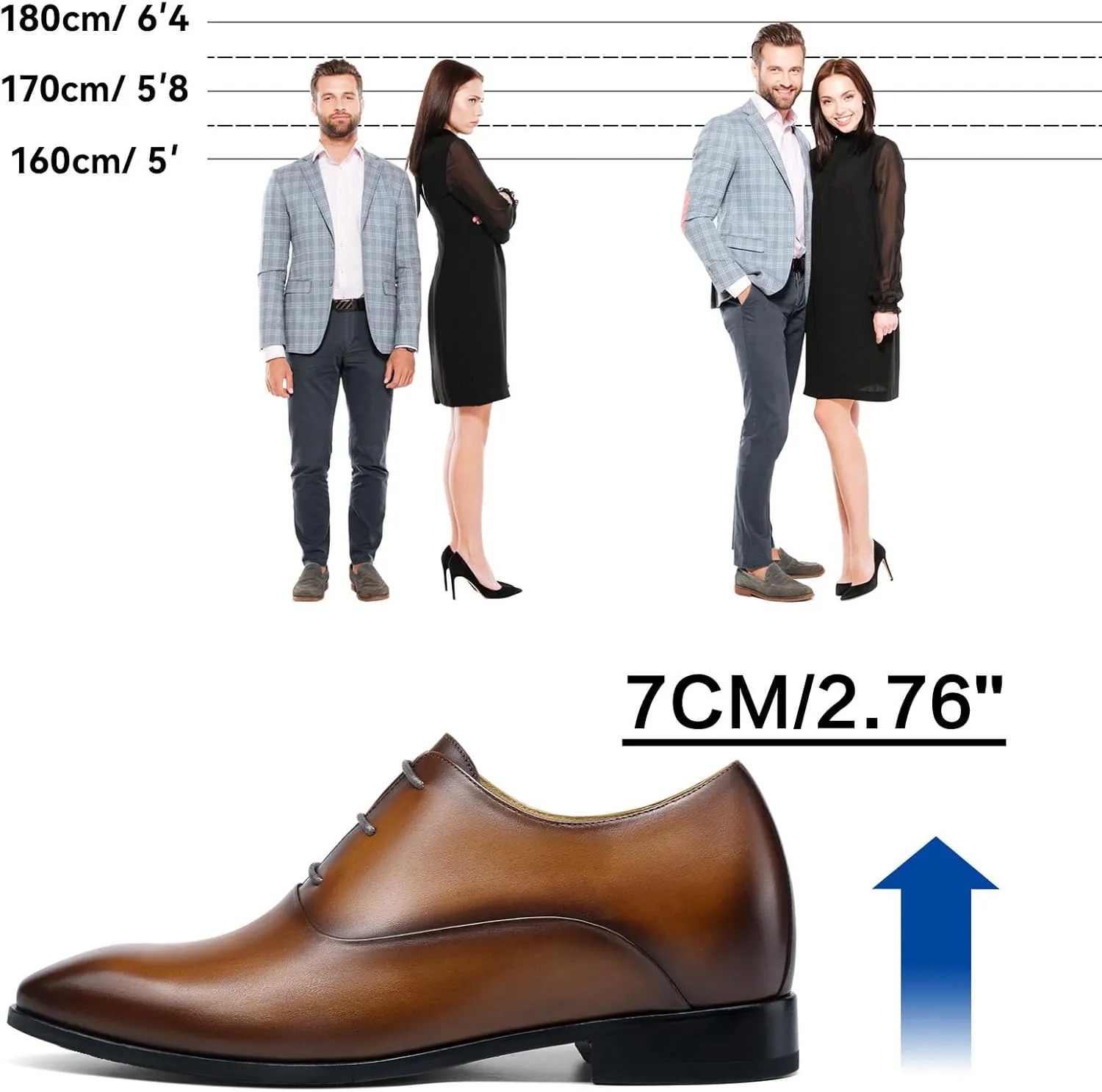 CHAMARIPA Elevator Shoes for Men Invisible Height Increasing Elevator Shoes Lace up Leather Formal Oxford Dress Tuxedo Lift Shoes Make You Taller