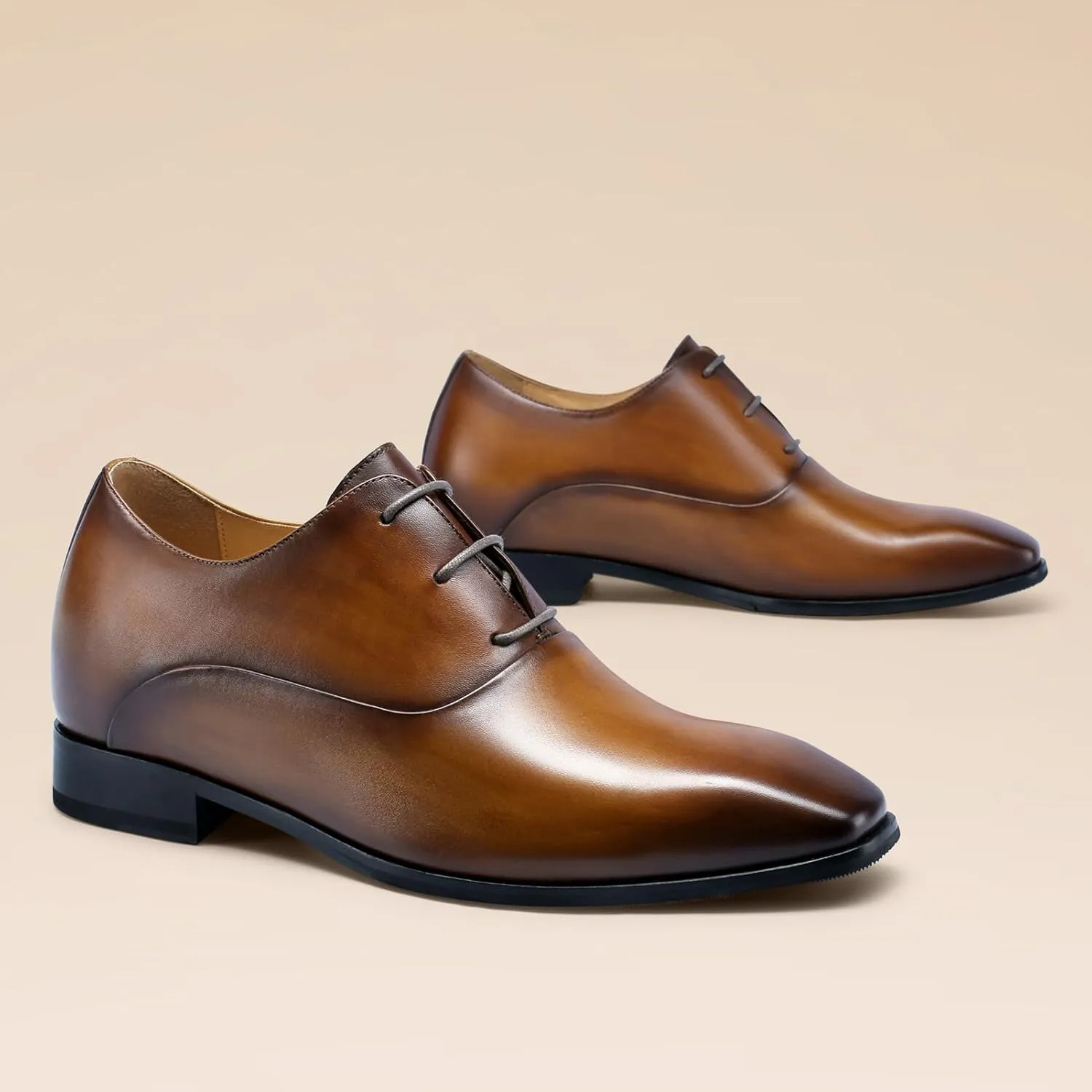 CHAMARIPA Elevator Shoes for Men Invisible Height Increasing Elevator Shoes Lace up Leather Formal Oxford Dress Tuxedo Lift Shoes Make You Taller