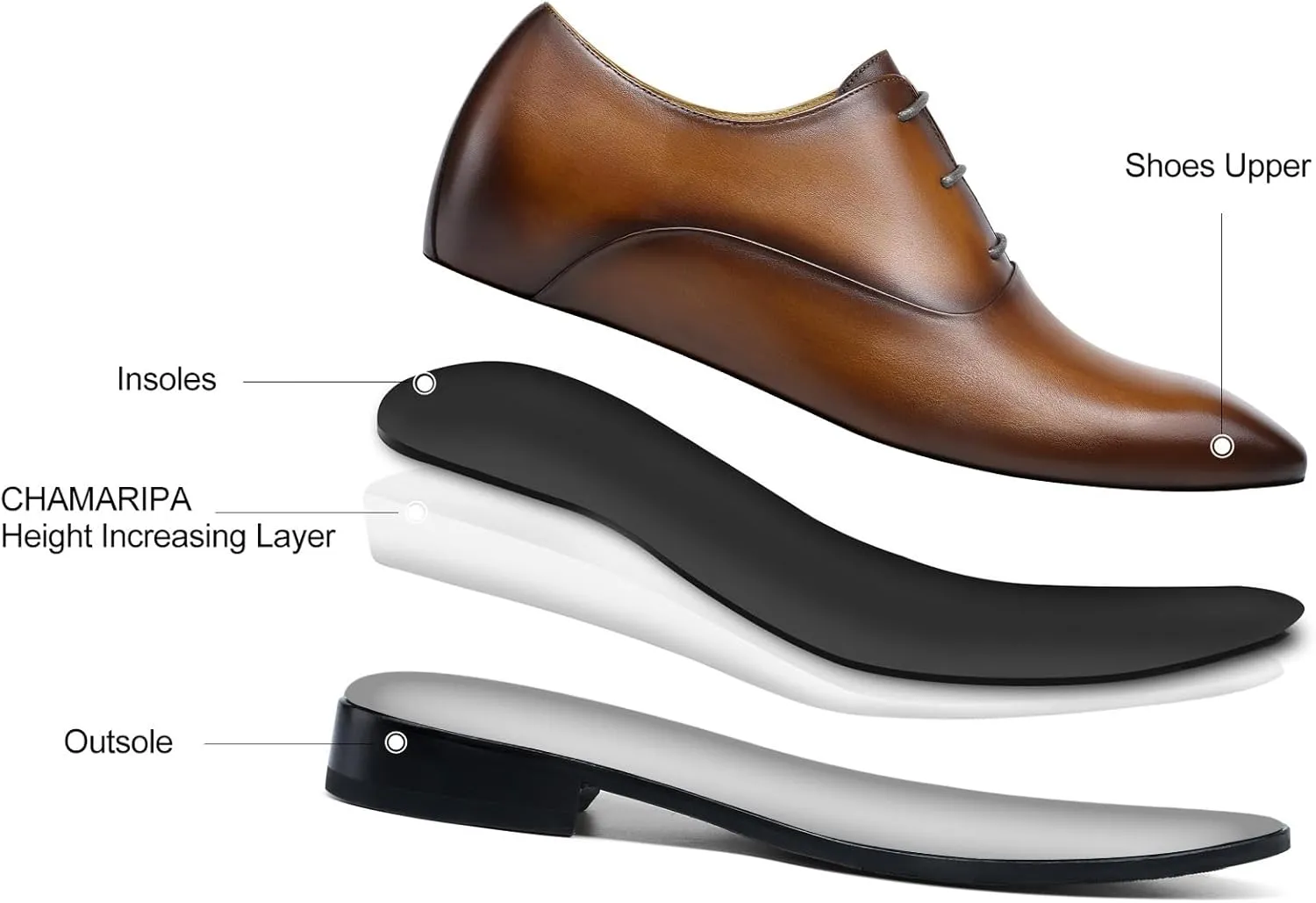 CHAMARIPA Elevator Shoes for Men Invisible Height Increasing Elevator Shoes Lace up Leather Formal Oxford Dress Tuxedo Lift Shoes Make You Taller