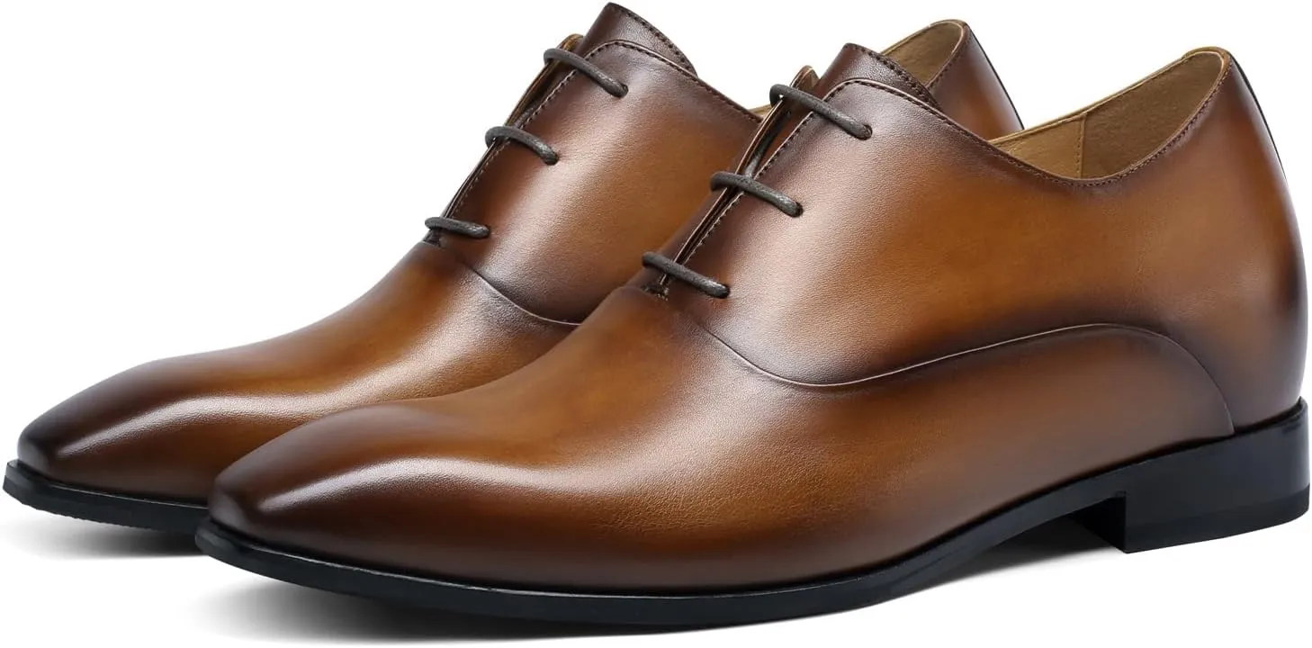 CHAMARIPA Elevator Shoes for Men Invisible Height Increasing Elevator Shoes Lace up Leather Formal Oxford Dress Tuxedo Lift Shoes Make You Taller