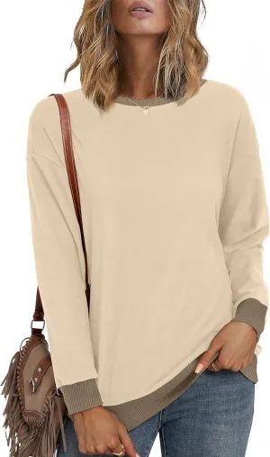 Desol Women Fall Sweatshirt Crewneck Long Sleeve Pullover Tops 2024 Casual Loose Color Block Ribbed Trim Outfits