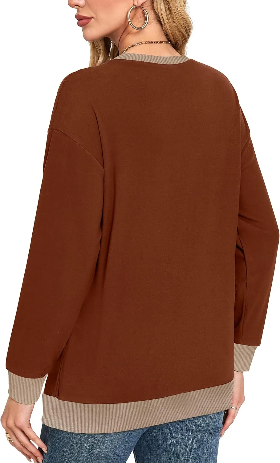 Desol Women Fall Sweatshirt Crewneck Long Sleeve Pullover Tops 2024 Casual Loose Color Block Ribbed Trim Outfits
