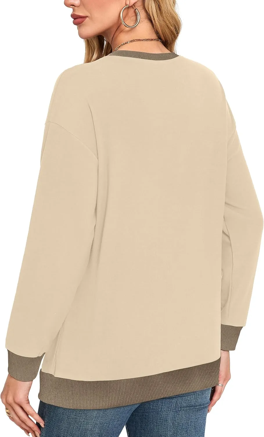Desol Women Fall Sweatshirt Crewneck Long Sleeve Pullover Tops 2024 Casual Loose Color Block Ribbed Trim Outfits