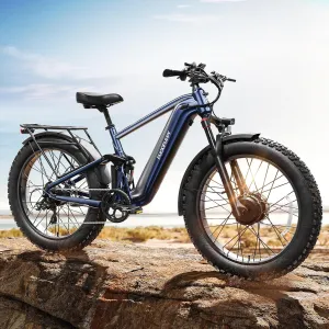 Dual Motor Electric Bike for Adults 1600W, 48V 20AH Battery, Full Suspension 26" Fat Tire E Bike, 28MPH 80Miles Range Mountain Electric Bicycle, 7 Speed, Golden Retriever
