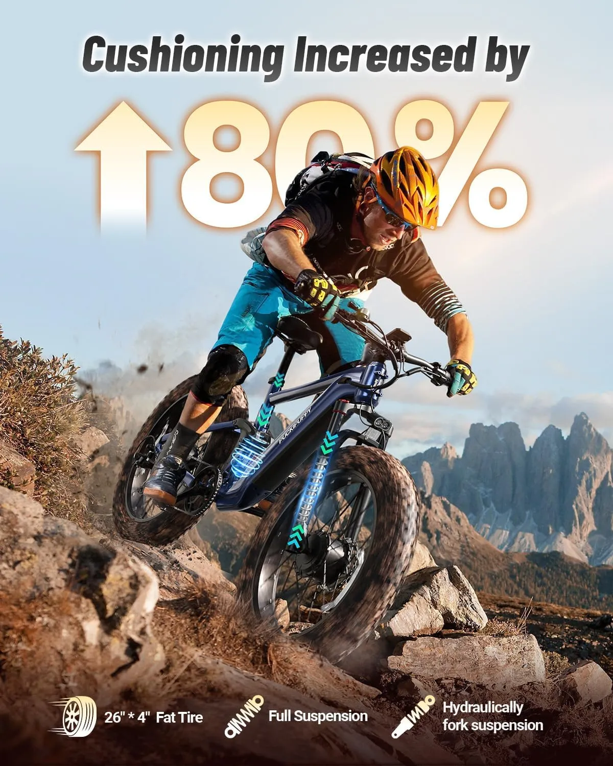 Dual Motor Electric Bike for Adults 1600W, 48V 20AH Battery, Full Suspension 26" Fat Tire E Bike, 28MPH 80Miles Range Mountain Electric Bicycle, 7 Speed, Golden Retriever
