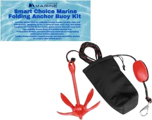 Folding Anchor Buoy Kit Portable Sailboat Canoe Kayak Jet Ski Raft Boat Fishing, Red