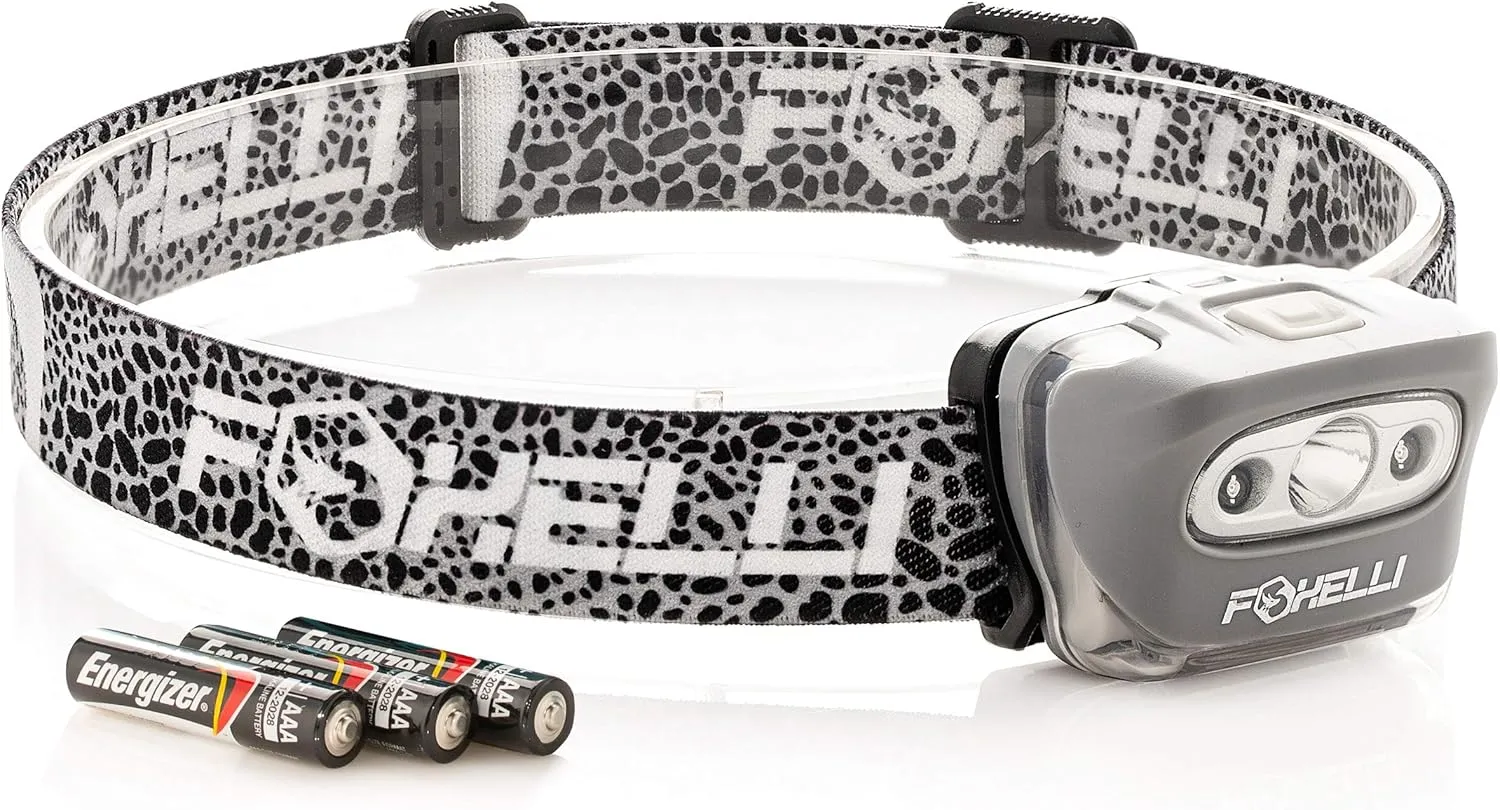 Foxelli LED Headlamp Flashlight for Adults & Kids, Running, Camping, Hiking Head Lamp with White & Red Light, Comfortable Headband, Lightweight & Waterproof, 3 AAA Batteries
