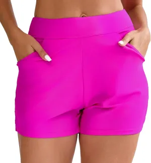 Halcurt Women's 3 Inch High Waisted Swim Short with Liner Pokcet Boardshorts Swimsuit Bottoms