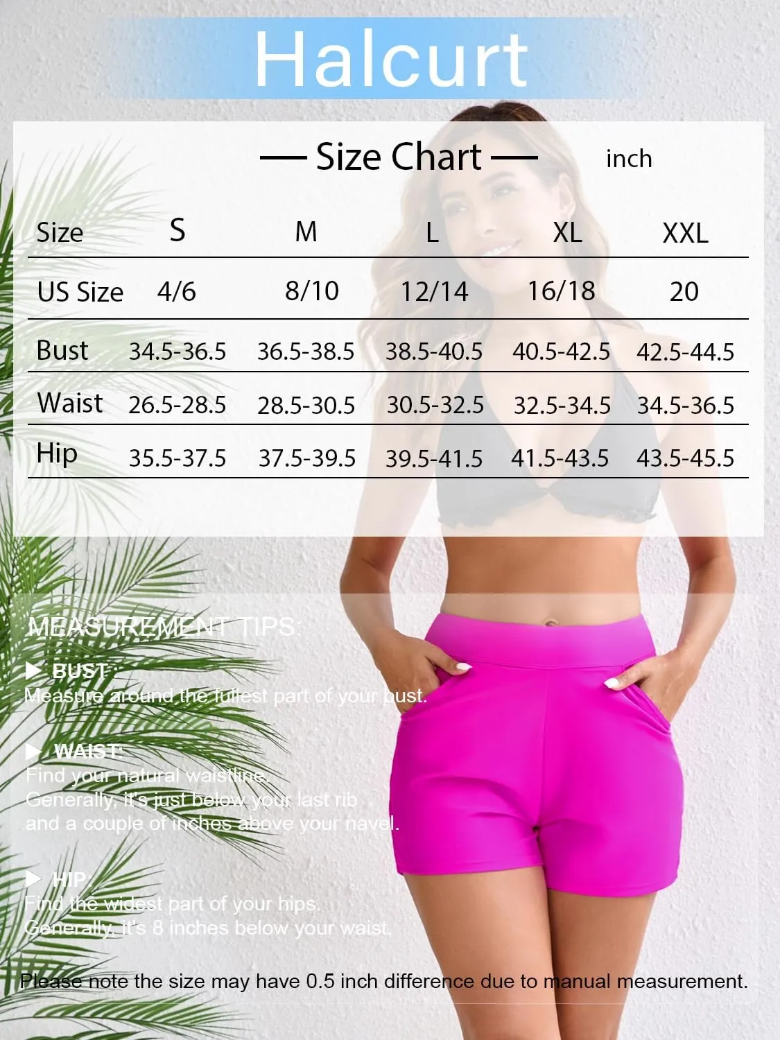 Halcurt Women's 3 Inch High Waisted Swim Short with Liner Pokcet Boardshorts Swimsuit Bottoms