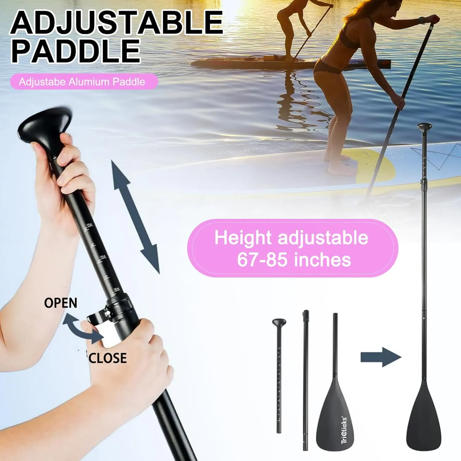 Inflatable Stand Up Paddle Board 106x33- Ultra-Light SUP with Backpack, Pump, Paddle, Coil Leash, 3 Fins, Repair Kit, Stable Design, Non-Slip EVA Deck for Adults & Youth
