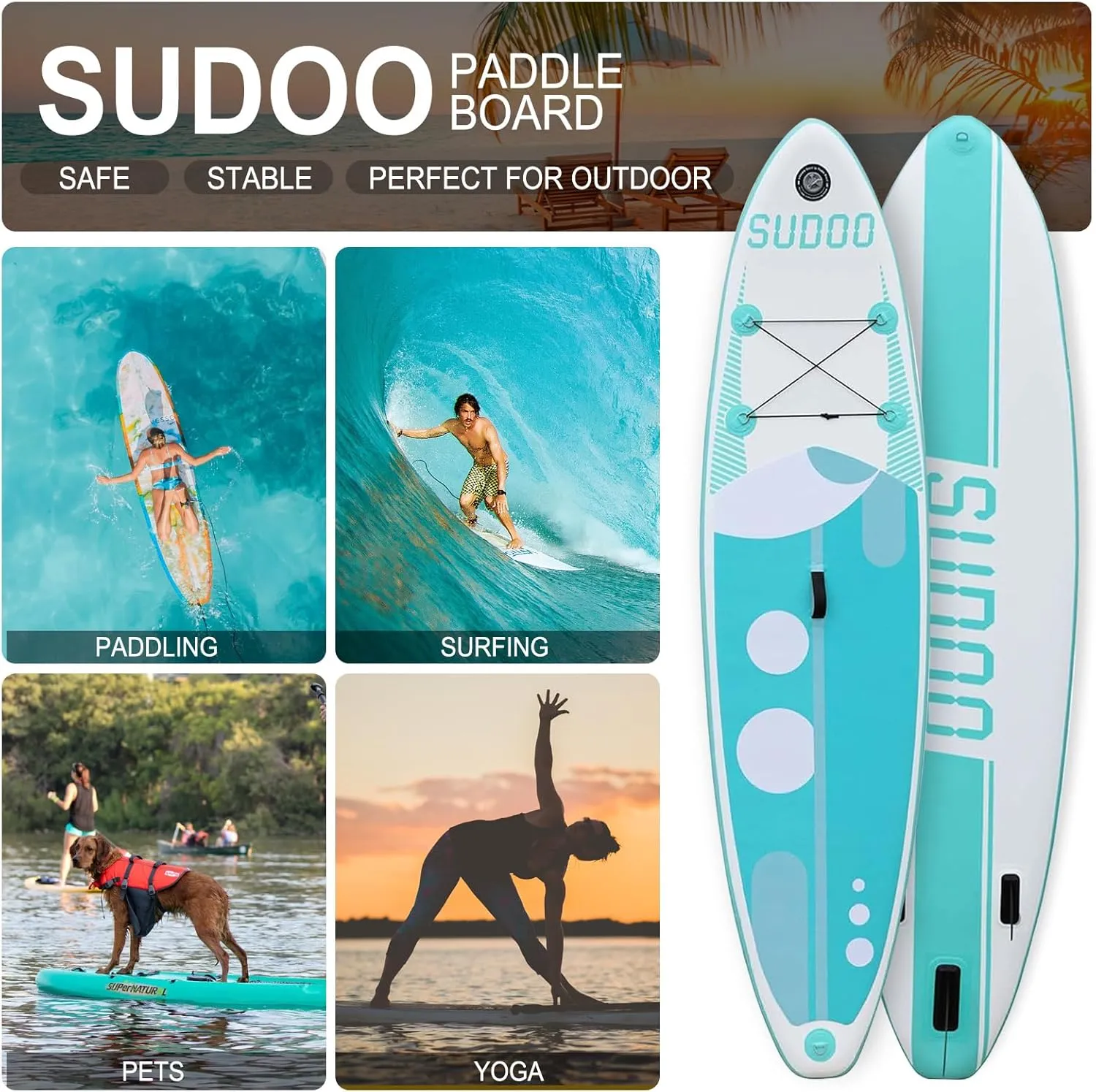 Inflatable Stand Up Paddle Board 106x33- Ultra-Light SUP with Backpack, Pump, Paddle, Coil Leash, 3 Fins, Repair Kit, Stable Design, Non-Slip EVA Deck for Adults & Youth