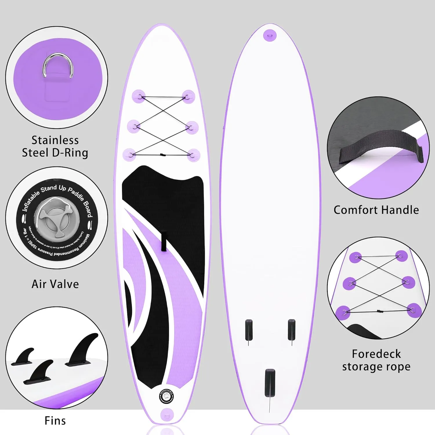 Inflatable Stand Up Paddle Board 106x33- Ultra-Light SUP with Backpack, Pump, Paddle, Coil Leash, 3 Fins, Repair Kit, Stable Design, Non-Slip EVA Deck for Adults & Youth