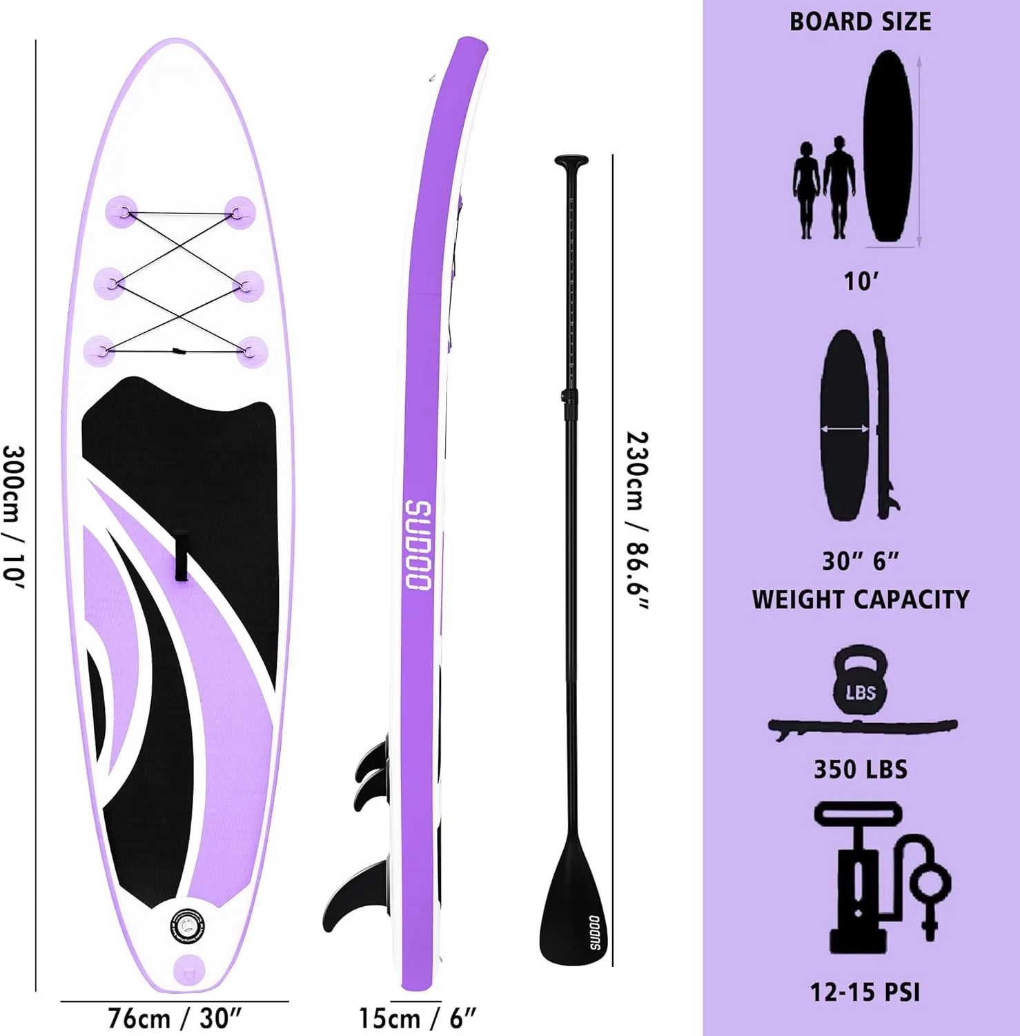Inflatable Stand Up Paddle Board 106x33- Ultra-Light SUP with Backpack, Pump, Paddle, Coil Leash, 3 Fins, Repair Kit, Stable Design, Non-Slip EVA Deck for Adults & Youth