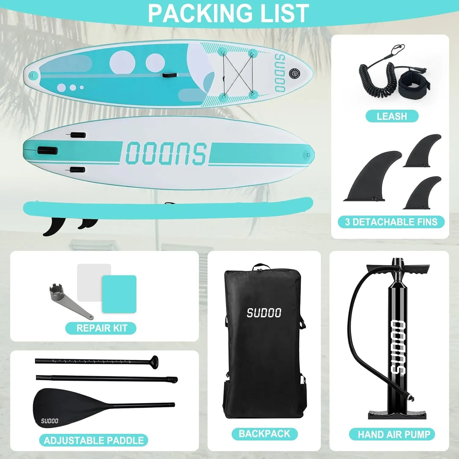 Inflatable Stand Up Paddle Board 106x33- Ultra-Light SUP with Backpack, Pump, Paddle, Coil Leash, 3 Fins, Repair Kit, Stable Design, Non-Slip EVA Deck for Adults & Youth