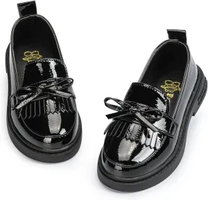 KIDSUN Toddler Boys Girls Dress Shoes Comfort Lace-Up Oxford School Uniform Shoes Loafer Flats (Toddler/Little Kid) E-Black