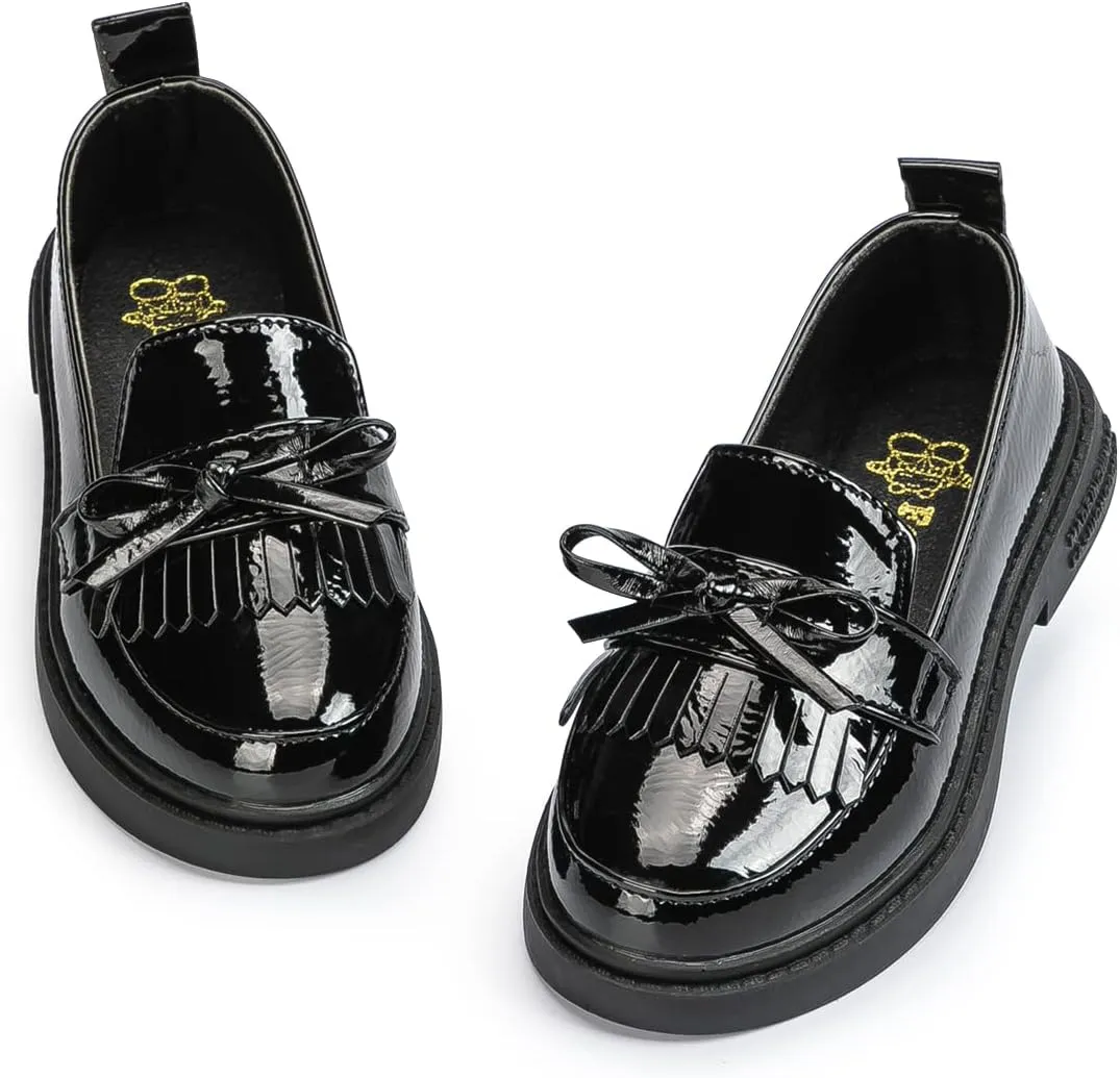 KIDSUN Toddler Boys Girls Dress Shoes Comfort Lace-Up Oxford School Uniform Shoes Loafer Flats (Toddler/Little Kid) E-Black