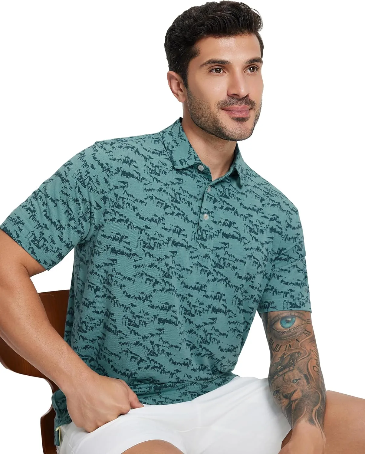 M MAELREG Golf Shirts for Men Print Performance Moisture Wicking Dry Fit Heather Stripe Collared Mens Polo Shirt Short Sleeve