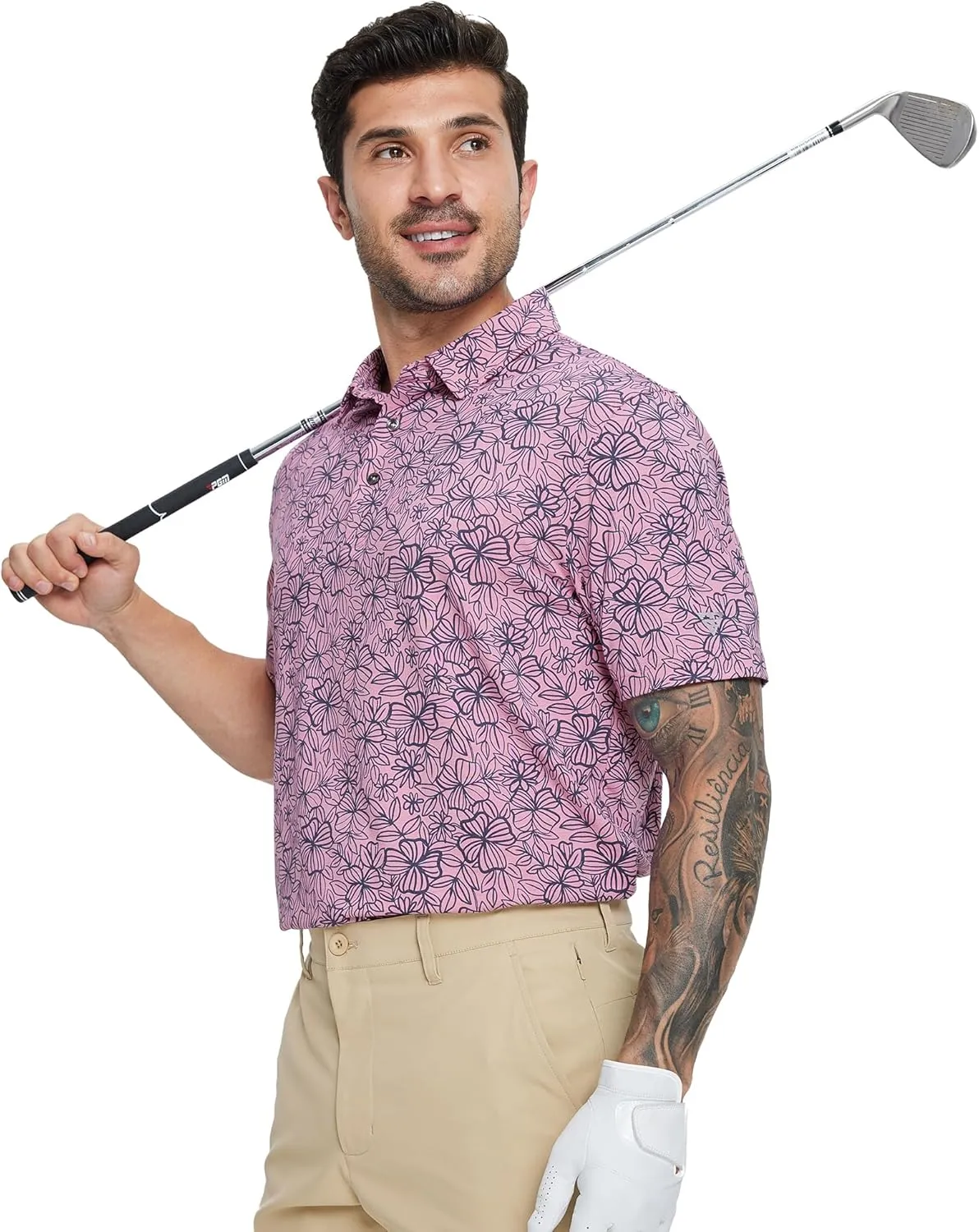 M MAELREG Golf Shirts for Men Print Performance Moisture Wicking Dry Fit Heather Stripe Collared Mens Polo Shirt Short Sleeve