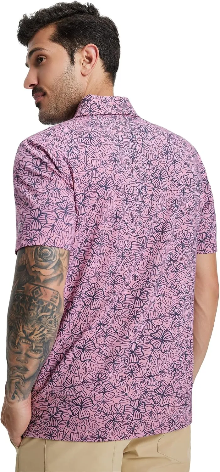 M MAELREG Golf Shirts for Men Print Performance Moisture Wicking Dry Fit Heather Stripe Collared Mens Polo Shirt Short Sleeve