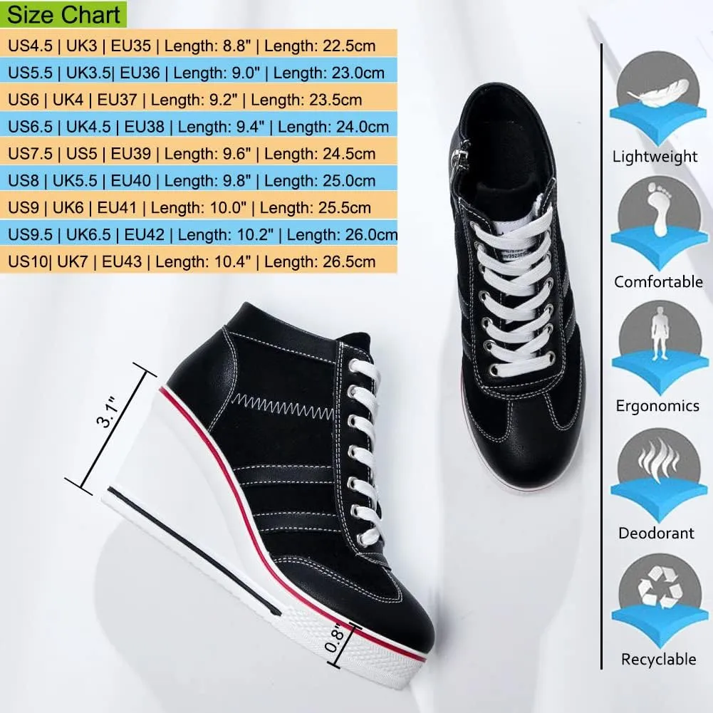 Mei MACLEOD Women Wedge Sneakers Platform Wedge High Heel Sneakers Ankle Booties Casual Canvas Shoes