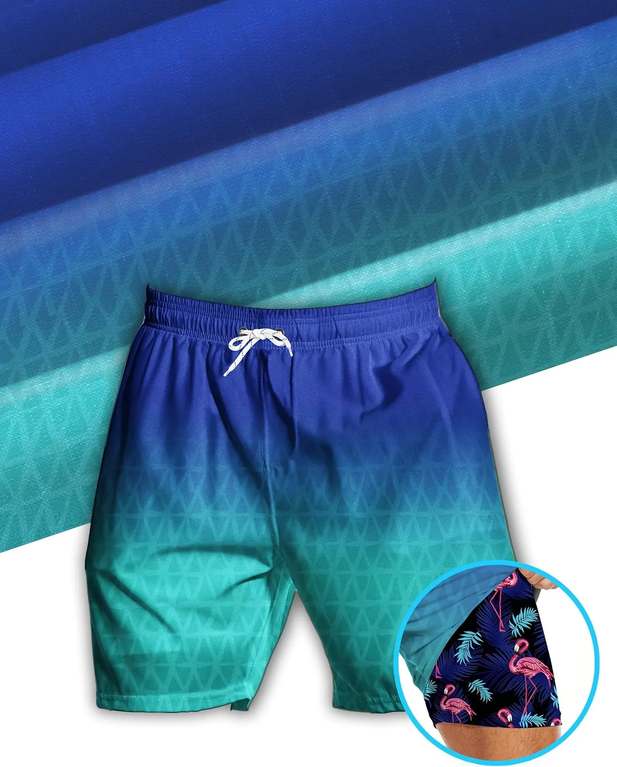 Men's Swim Trunks with Compression Liner 5" Inseam Mens Quick Dry Board Shorts with 4 Pockets for Beach Vacation