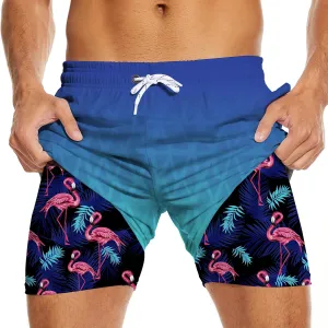 Men's Swim Trunks with Compression Liner 5" Inseam Mens Quick Dry Board Shorts with 4 Pockets for Beach Vacation
