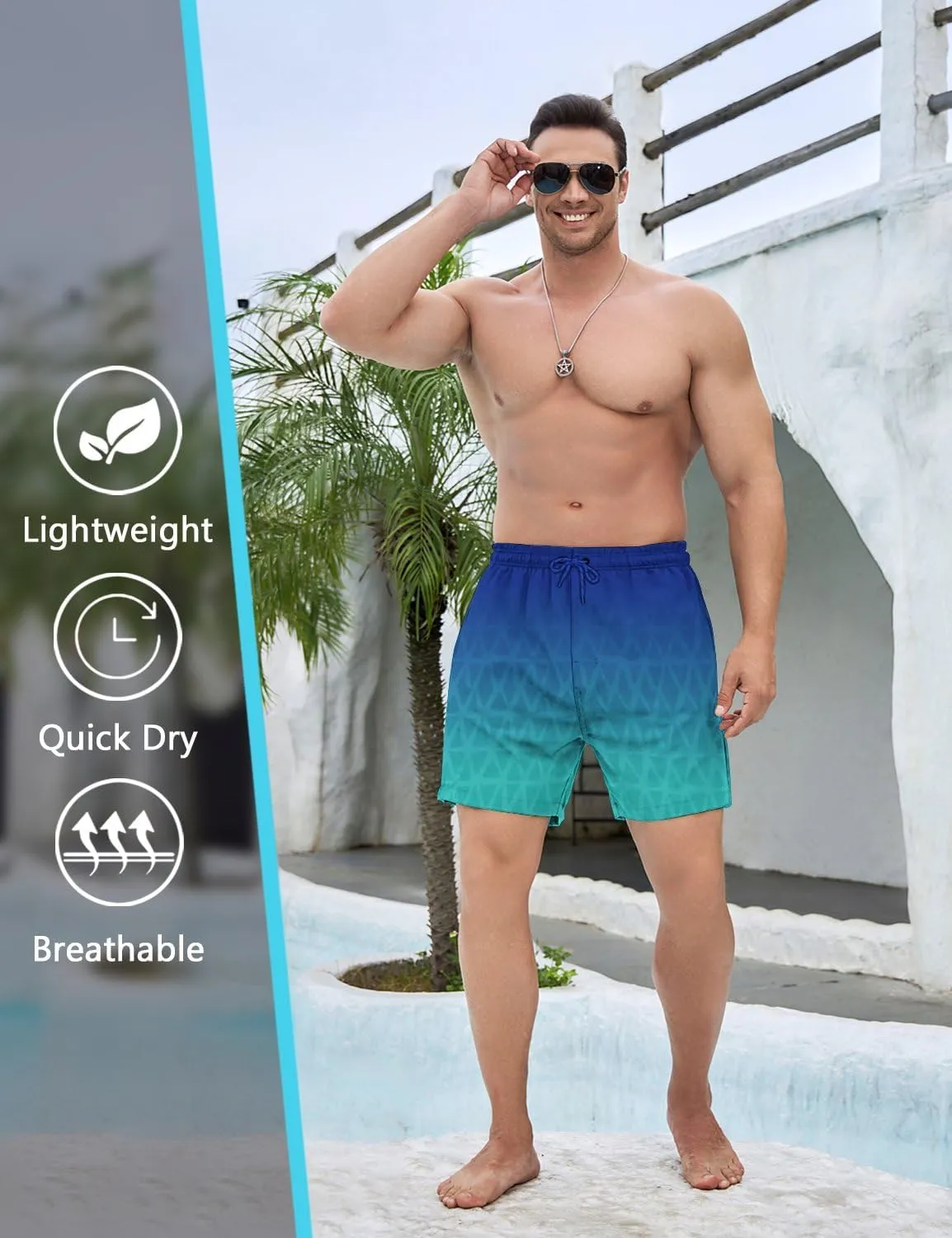 Men's Swim Trunks with Compression Liner 5" Inseam Mens Quick Dry Board Shorts with 4 Pockets for Beach Vacation