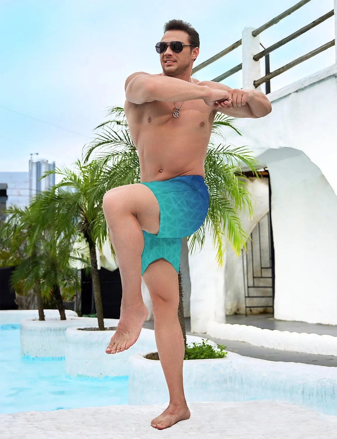 Men's Swim Trunks with Compression Liner 5" Inseam Mens Quick Dry Board Shorts with 4 Pockets for Beach Vacation