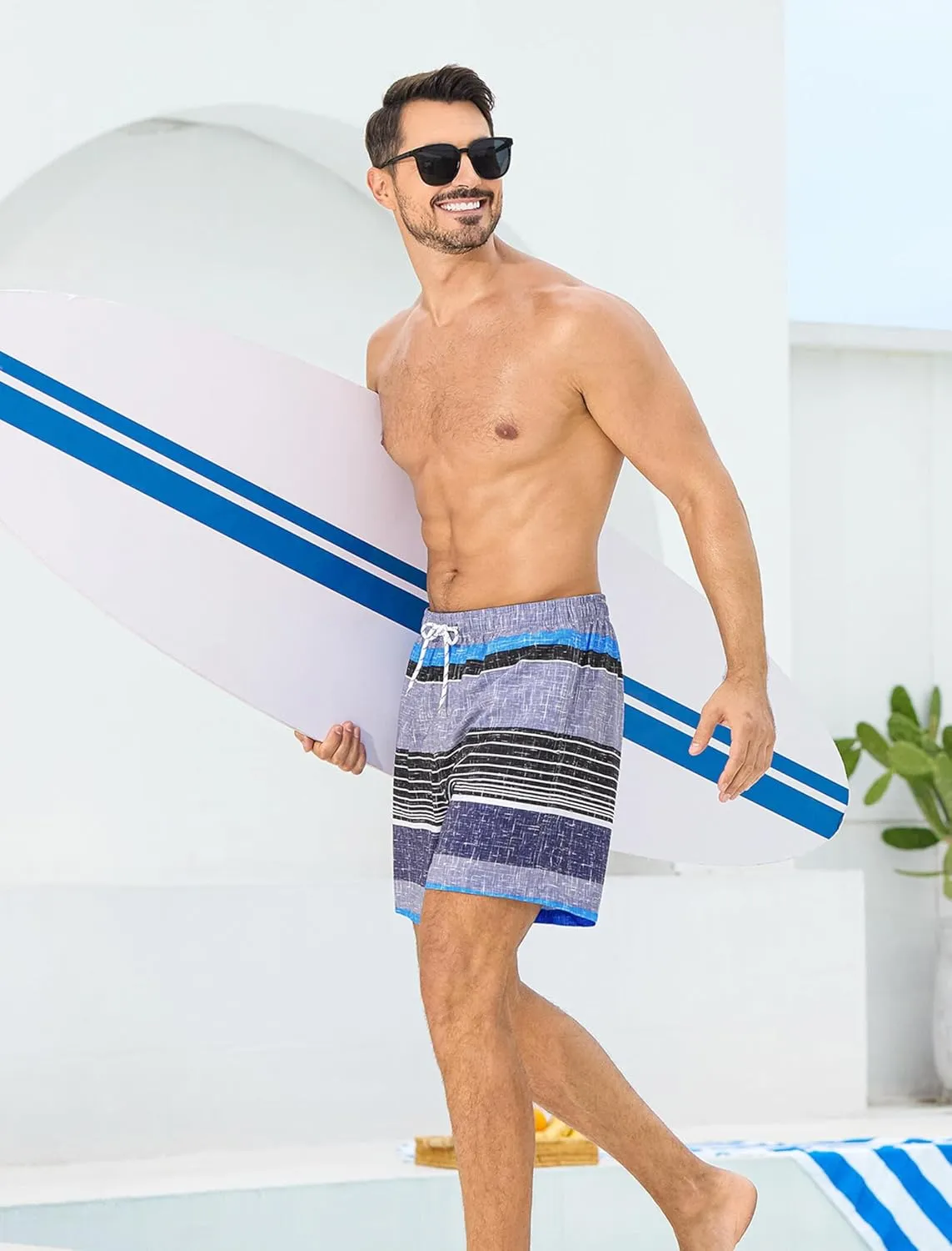 SILKWORLD Mens Swim Trunks with Compression Liner 6 Inch Inseam Quick Dry Beach Shorts Bathing Suit with Zipper Pockets
