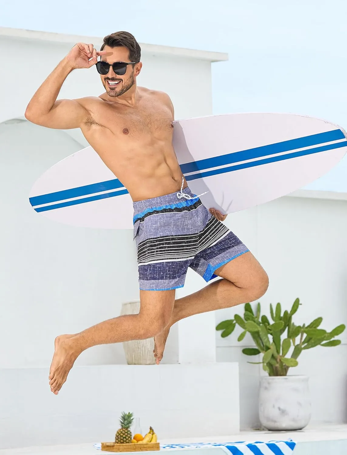 SILKWORLD Mens Swim Trunks with Compression Liner 6 Inch Inseam Quick Dry Beach Shorts Bathing Suit with Zipper Pockets