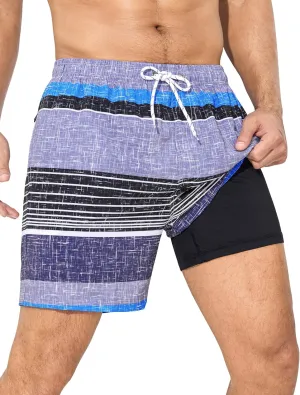 SILKWORLD Mens Swim Trunks with Compression Liner 6 Inch Inseam Quick Dry Beach Shorts Bathing Suit with Zipper Pockets