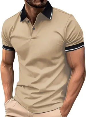 Sinzelimin Men's Polos Shirts Summer Short Sleeves Button up Lapel Short Sleeves Athletic Shirt & Tees Running Sport T-Shirts