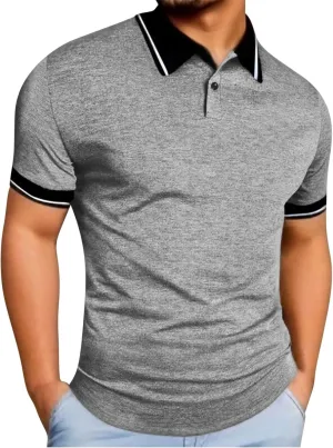 Sinzelimin Men's Polos Shirts Summer Short Sleeves Button up Lapel Short Sleeves Athletic Shirt & Tees Running Sport T-Shirts