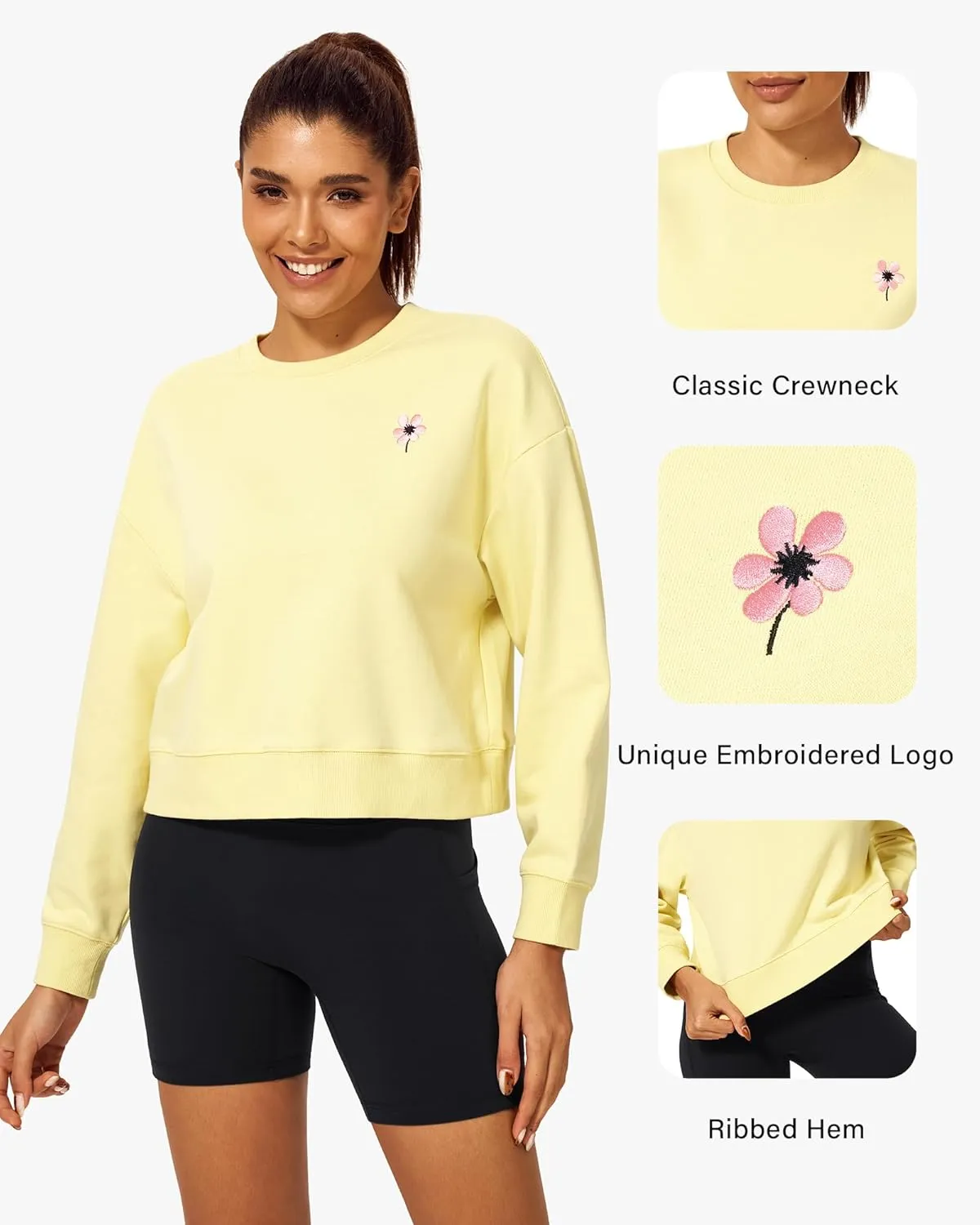 Stelle Cropped Sweatshirt for Women Crewneck Pullover Tops Oversized Long Sleeve Lightweight Casual Cotton Sweat Shirts