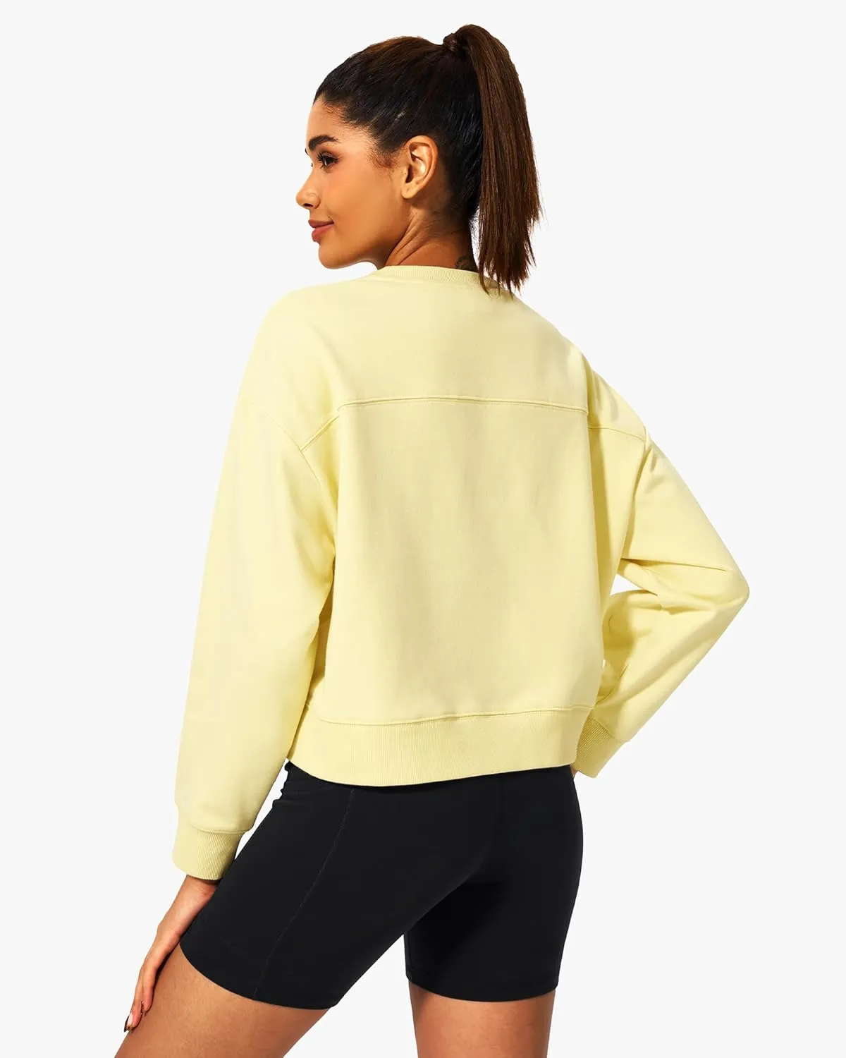 Stelle Cropped Sweatshirt for Women Crewneck Pullover Tops Oversized Long Sleeve Lightweight Casual Cotton Sweat Shirts