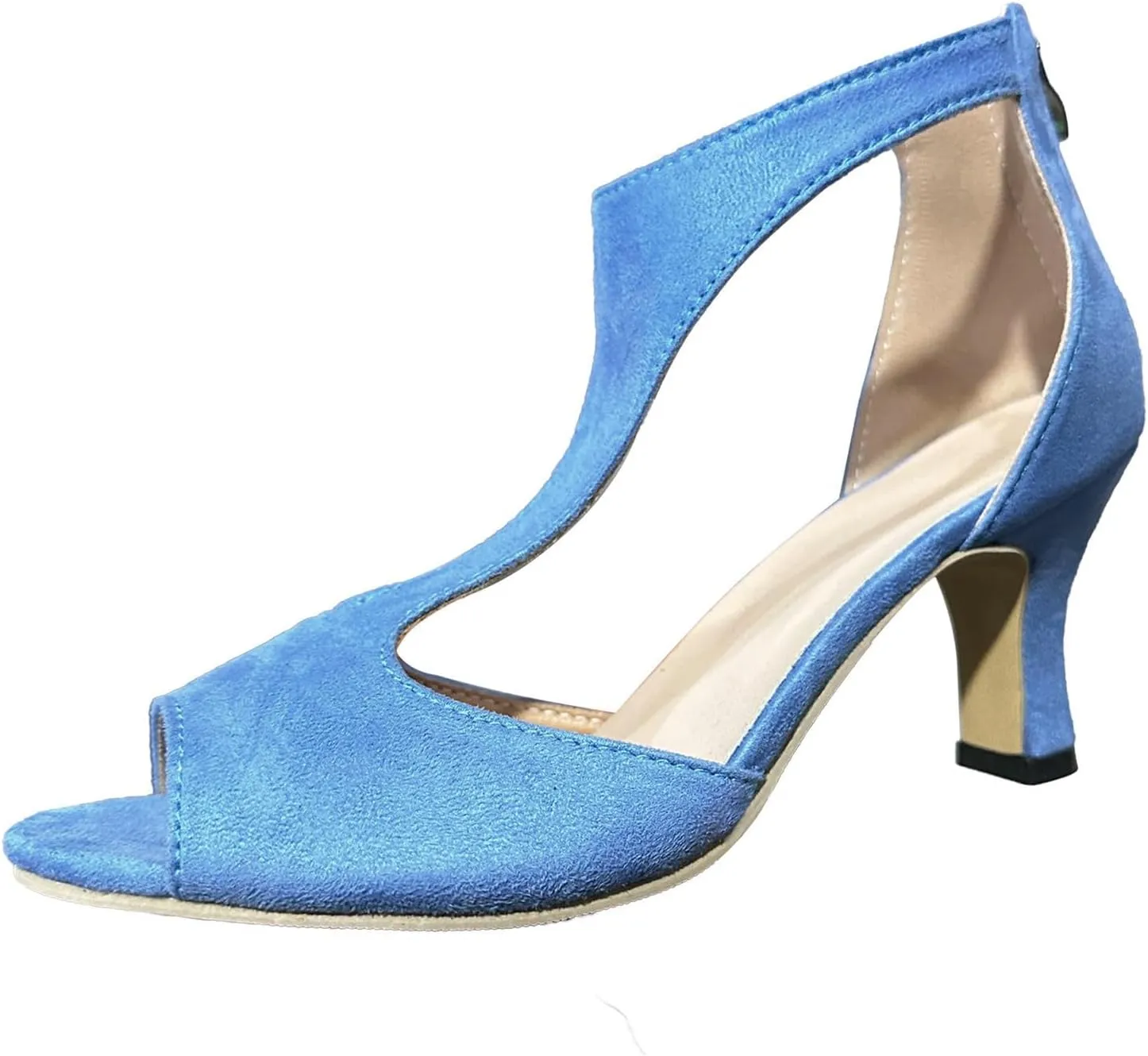 Summer Sandals for Women Open Toe Stiletto Heels T-Strap Dress Shoes Cutout Low Kitten Heeled Back Zip Retro Pumps