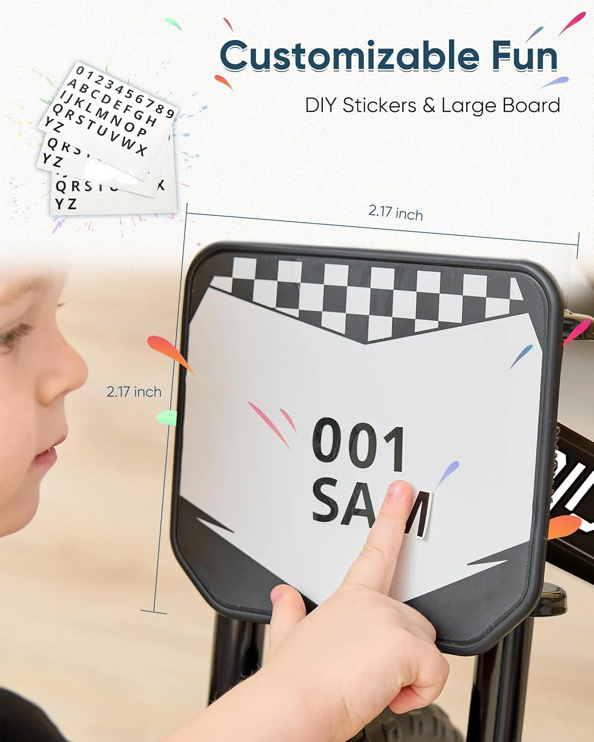Toddler Balance Bike 2 Year Old, Kids Balance Bike for 2 to 5 Year with Tool-Free Adjustment, Limited Steering, Footrest, Custom Name Plate with Stickers, Gift Bike for 2-3 Boys