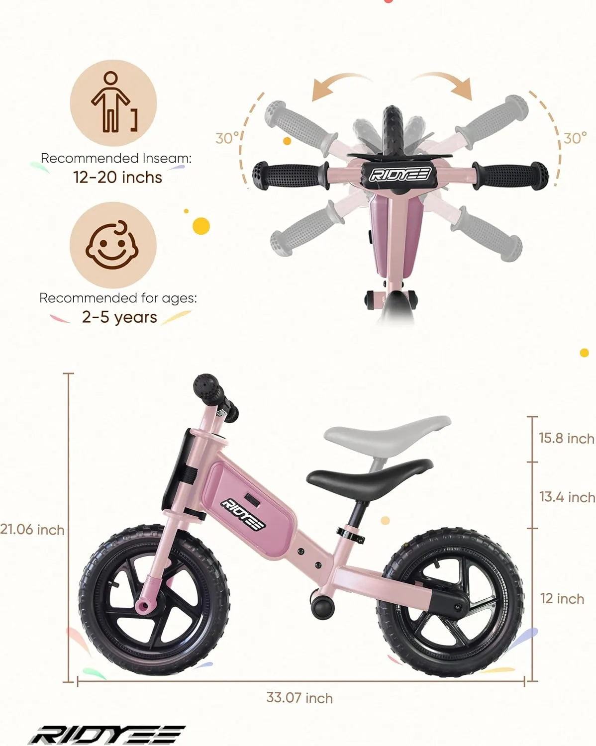 Toddler Balance Bike 2 Year Old, Kids Balance Bike for 2 to 5 Year with Tool-Free Adjustment, Limited Steering, Footrest, Custom Name Plate with Stickers, Gift Bike for 2-3 Boys