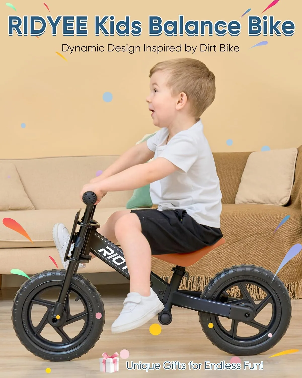 Toddler Balance Bike 2 Year Old, Kids Balance Bike for 2 to 5 Year with Tool-Free Adjustment, Limited Steering, Footrest, Custom Name Plate with Stickers, Gift Bike for 2-3 Boys
