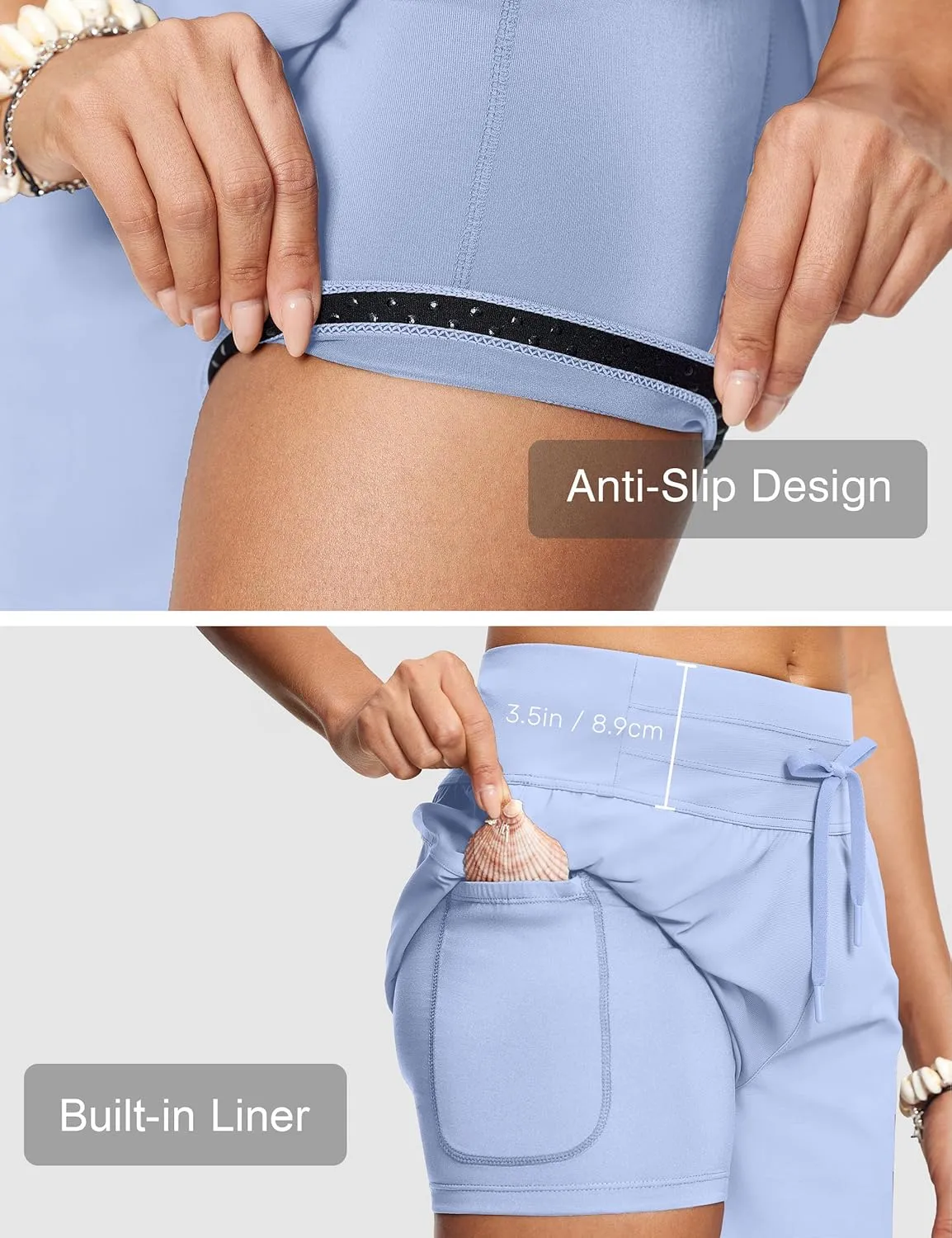 Women's 5" High Waisted Tummy Control Swim Board Shorts Quick Dry Swimming Shorts for Women with Liner Pockets