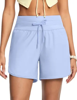 Women's 5" High Waisted Tummy Control Swim Board Shorts Quick Dry Swimming Shorts for Women with Liner Pockets