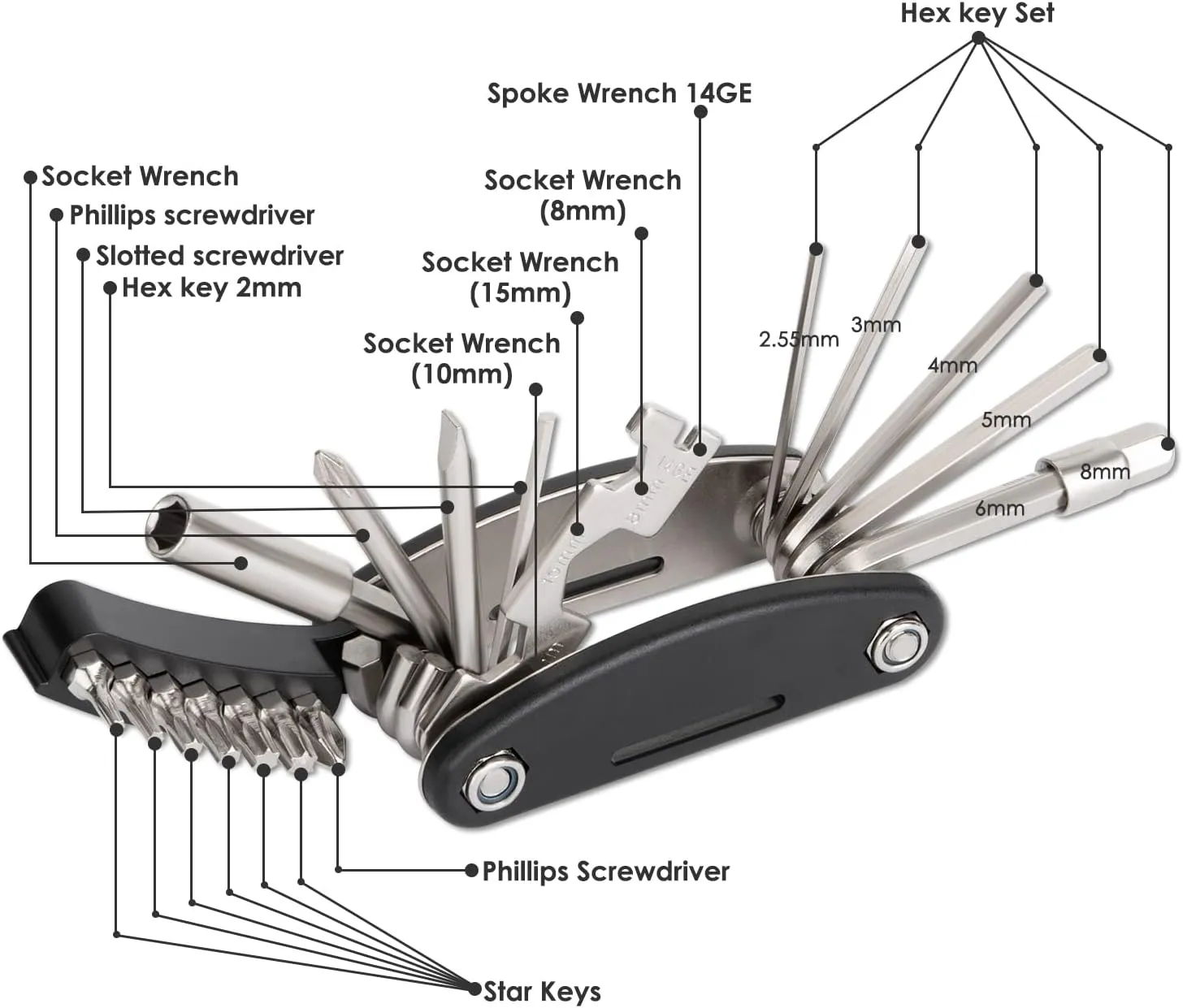 WOTOW Bike Repair Tool Kit - 21 in 1 Bicycle Multitool Portable Mountain Bike Tool Kit Emergency Maintenance, Bike Hex Key Wrench & Tube Patch Kit & Tire Lever & Hard Carrying Case (21 in 1)